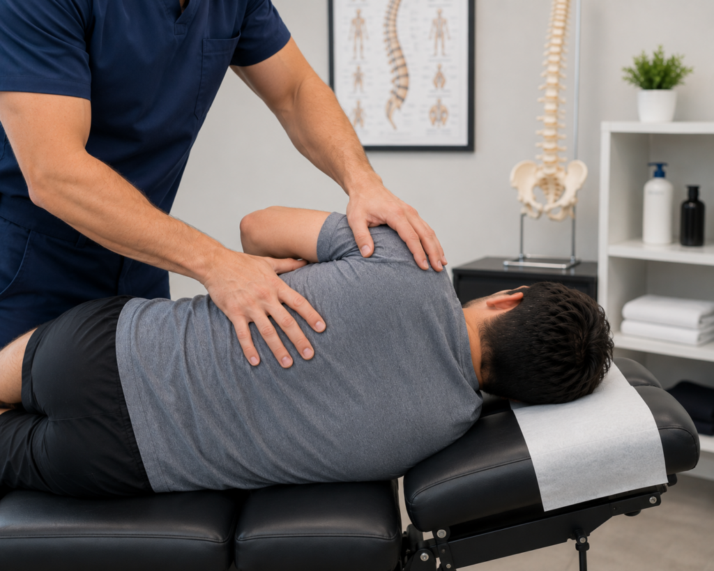 Chiropractor performing a side adjustment to support Gastrointestinal Function and spinal health.